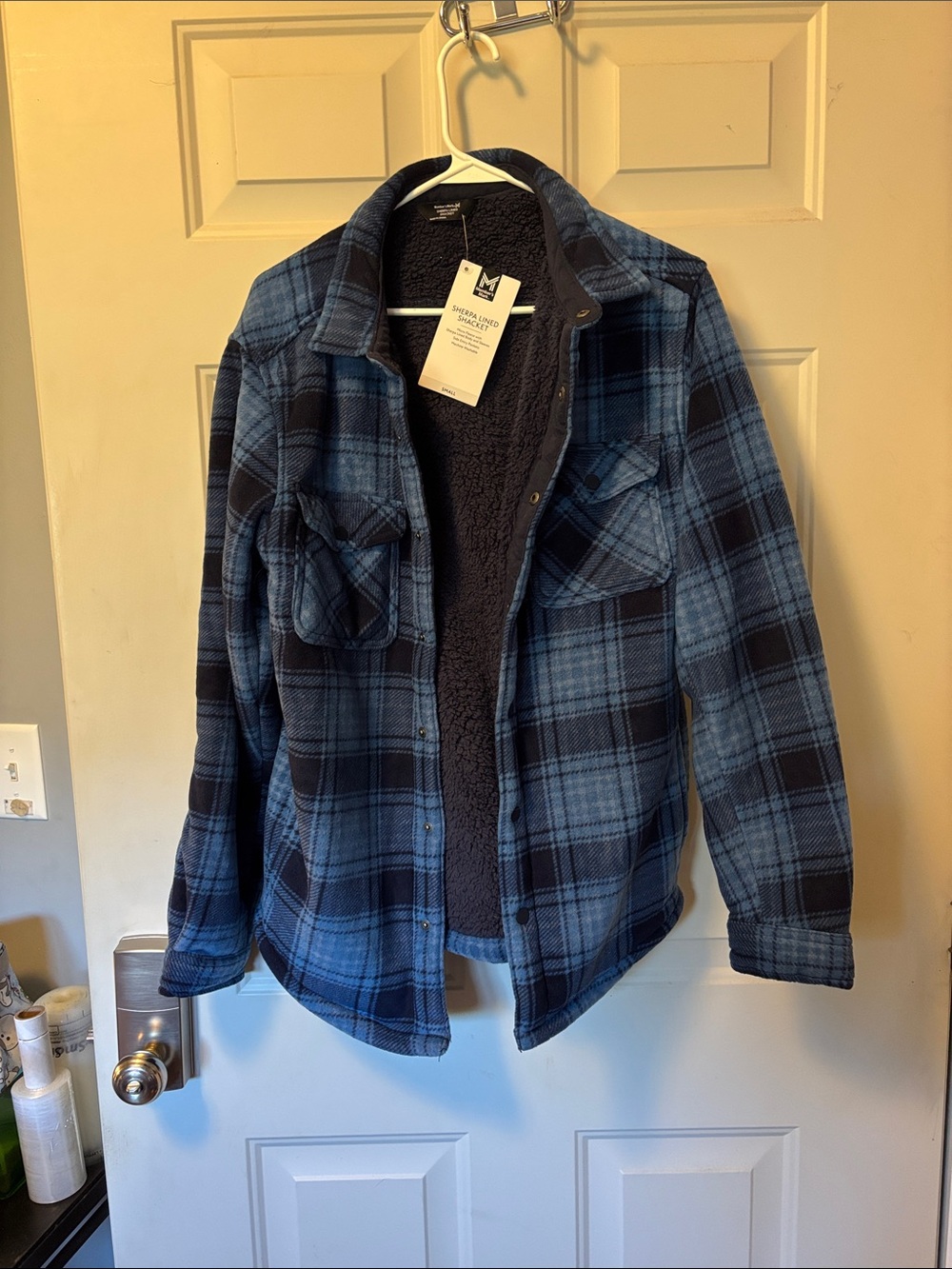 Blue Plaid Sherpa-Lined Jacket - Comfortable Cold-Weather Coat